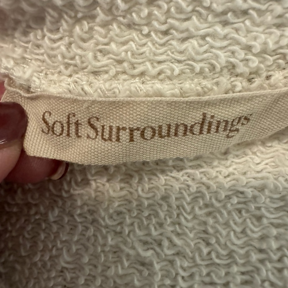 Soft surroundings rustica cream sweatshirt with button detail sleeves - Picture 6 of 10